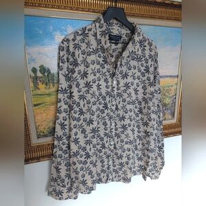 Harris Cotton Floral Beige and Black Linen Shirt